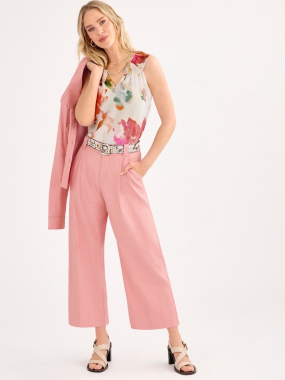 Cabi The Cruise Linen-Blend Crop Pant Wide Leg size Small